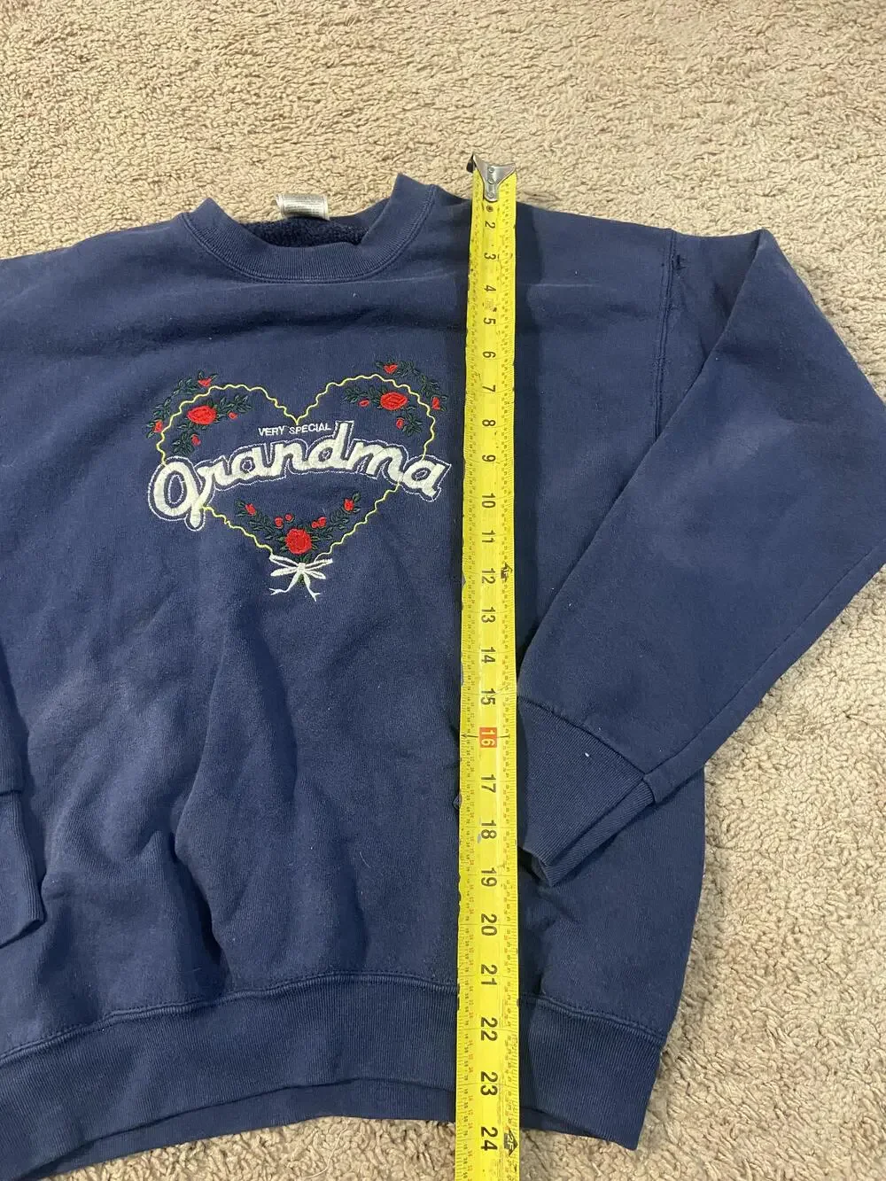 Vintage Grandma Sweatshirt Womens Medium Navy Embroidered Heart Crewneck 90s